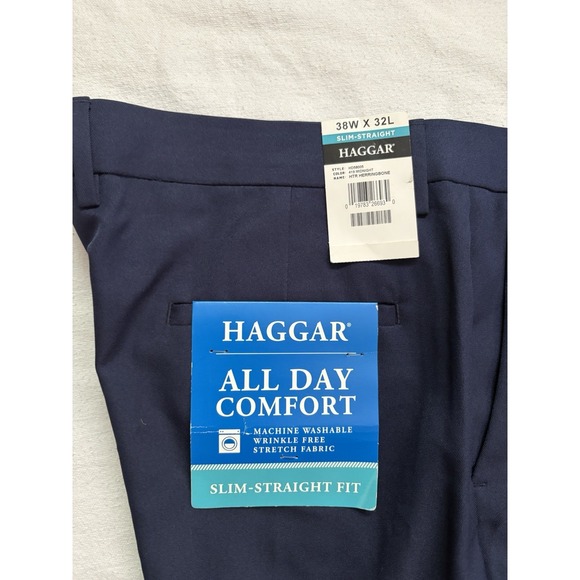 Haggar Other - NEW Haggar Men's All Day Comfort Slim Straight Fit Pants Navy Men's Size 38 X 32